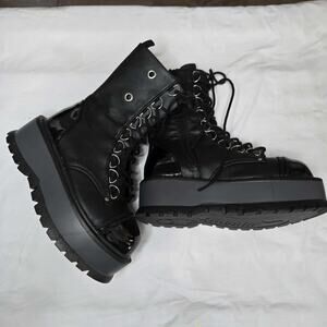 Demonia Black Matte & Patent Goth Platform Ankle Boots Size 7 NWOB